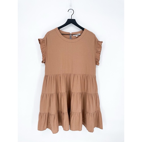 Adyson Parker Linen Tiered Babydoll Dress Minimalist Dusty Pink Large - Picture 1 of 8